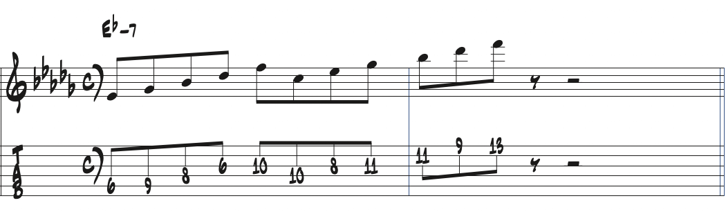 元のリックをシンプルな8分音符にした楽譜