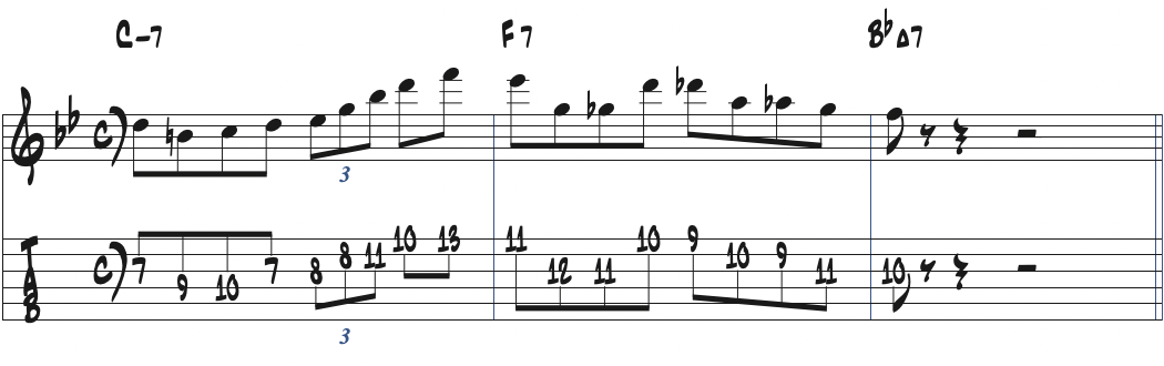 ウェスモンゴメリーのCm7-F7-BbMa7リック楽譜