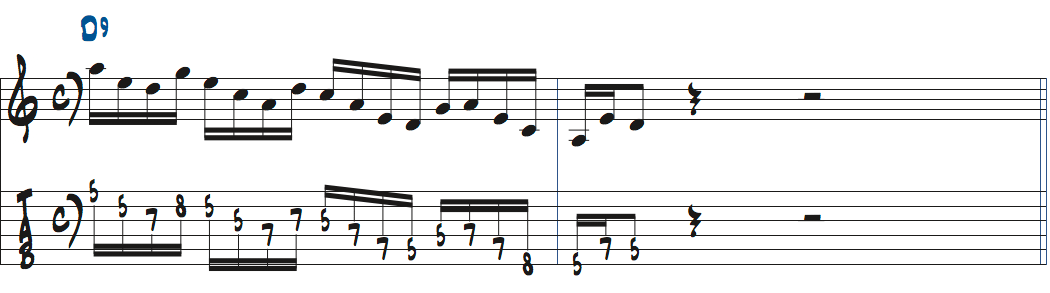 CメジャーペンタトニックスケールをD9で使った楽譜