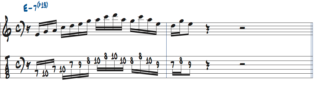 CメジャーペンタトニックスケールをEm7(b13)で使った楽譜