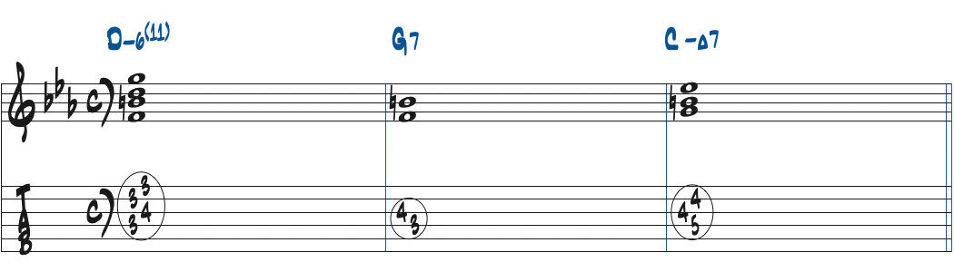 Dm6(11)-G7-CmMa7のコード進行楽譜