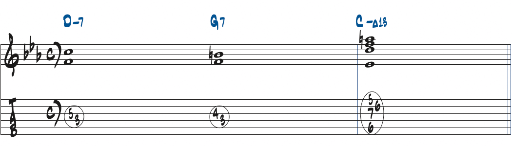 Dm7-G7-CmMa13のコード進行楽譜