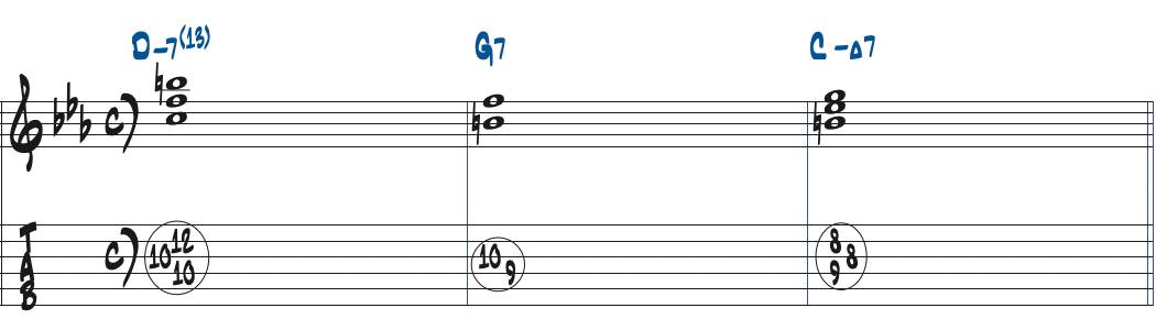 Dm7(13)-G7-CmMa7のコード進行楽譜