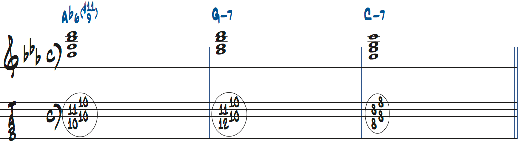 Ab6(9,#11)Ma7-Gm7-Cm7楽譜