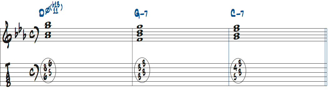 Dm7(b5,11,b13)-Gm7-Cm7楽譜
