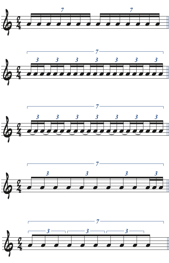 7連符の中に3連符を作る楽譜