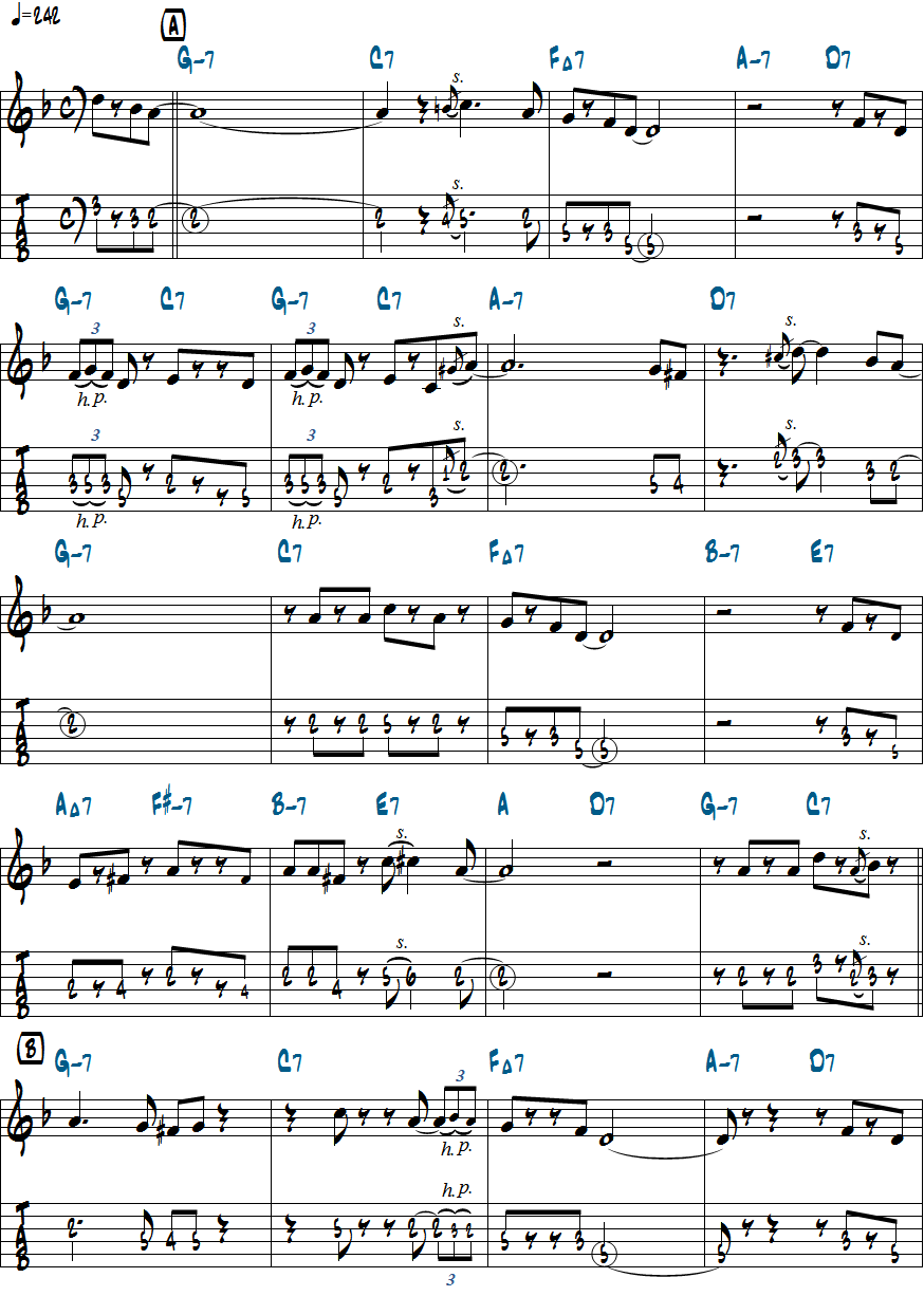 ジム・ホール「タンジェリン」メロディコピー譜タブ譜ページ1