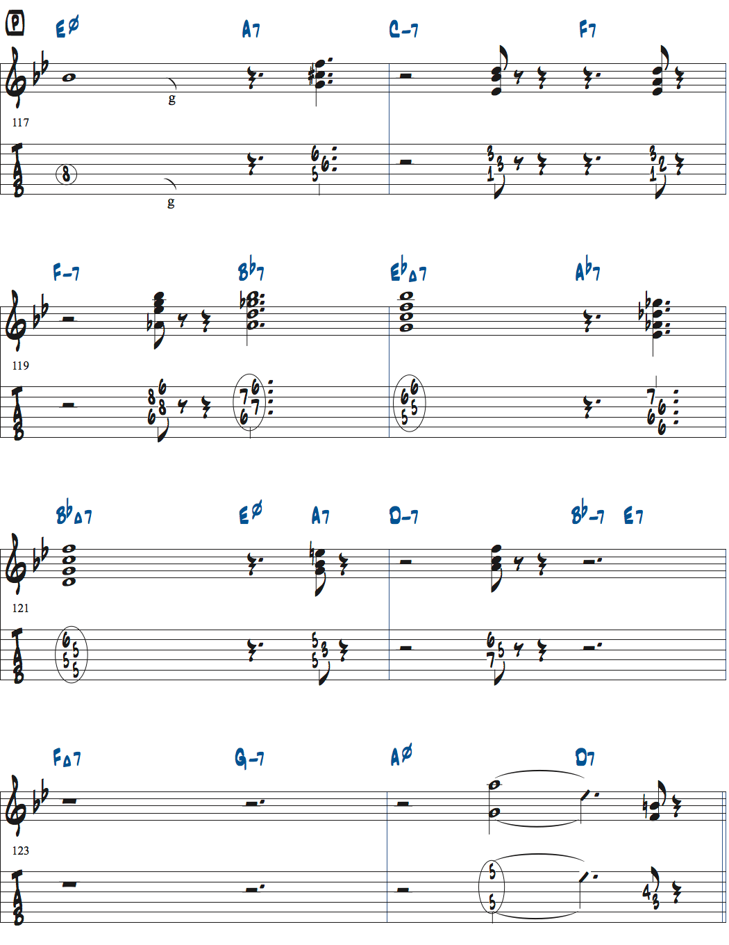 ジョナサン・クライスバーグの星影のステラベースソロのコンピング楽譜ページ1