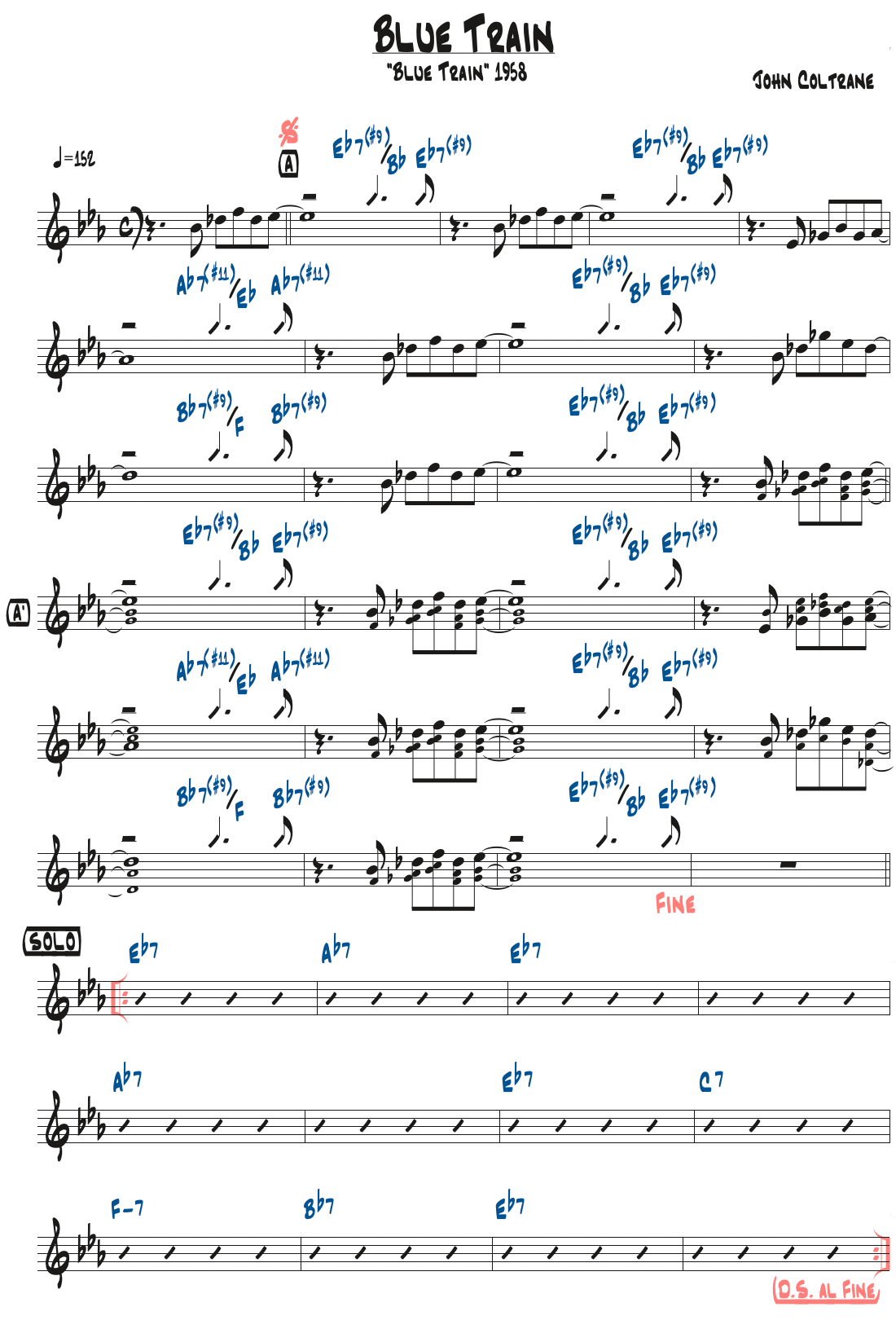 Blue Trainのリードシート楽譜