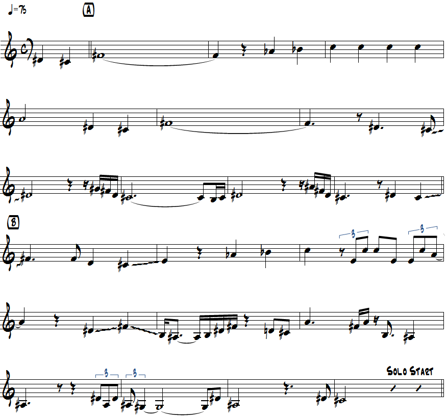 ジョン・コルトレーン作曲Central Park Westの最初のメロディ楽譜