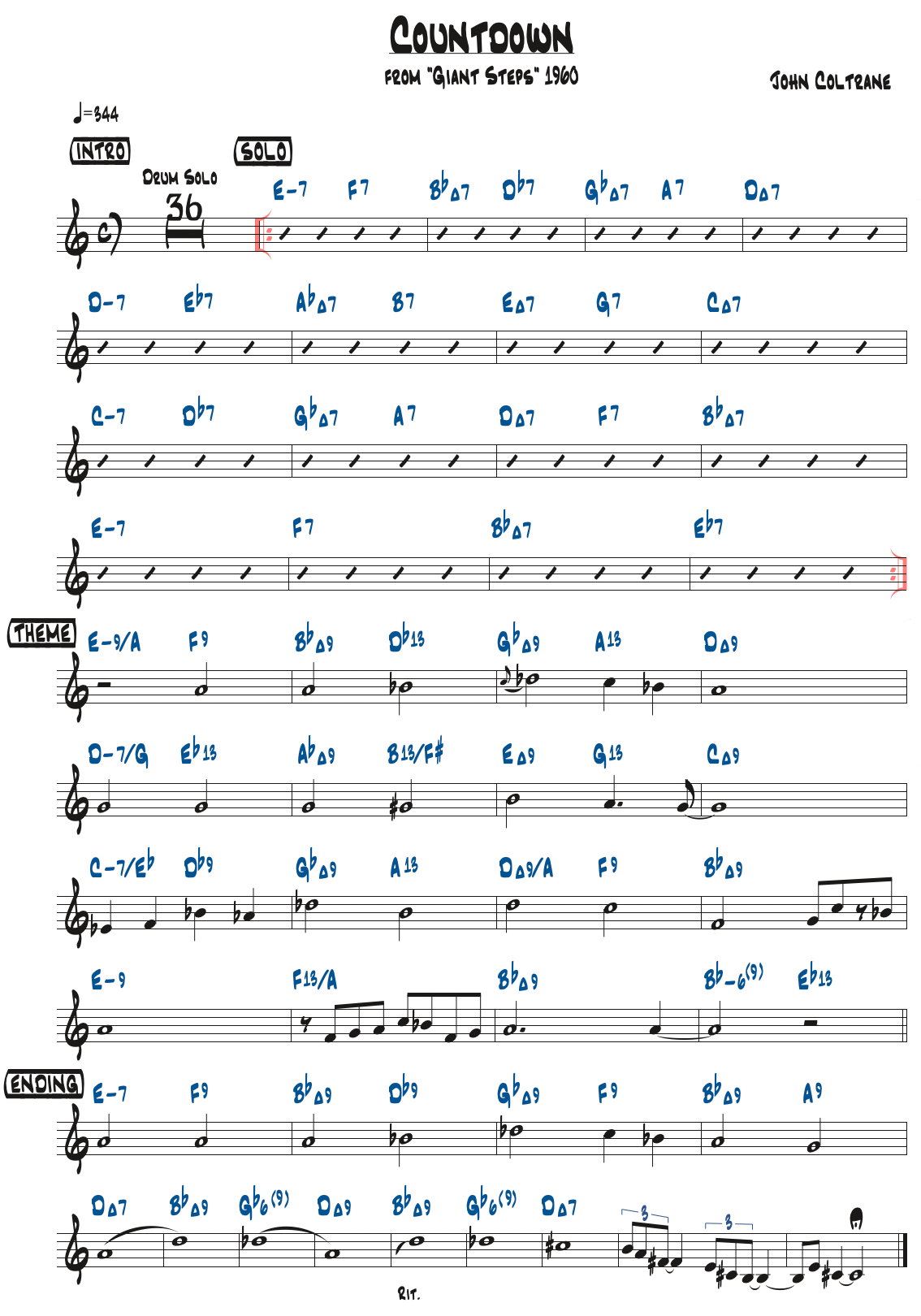 John Coltrane作曲『Countdown』のリードシート楽譜