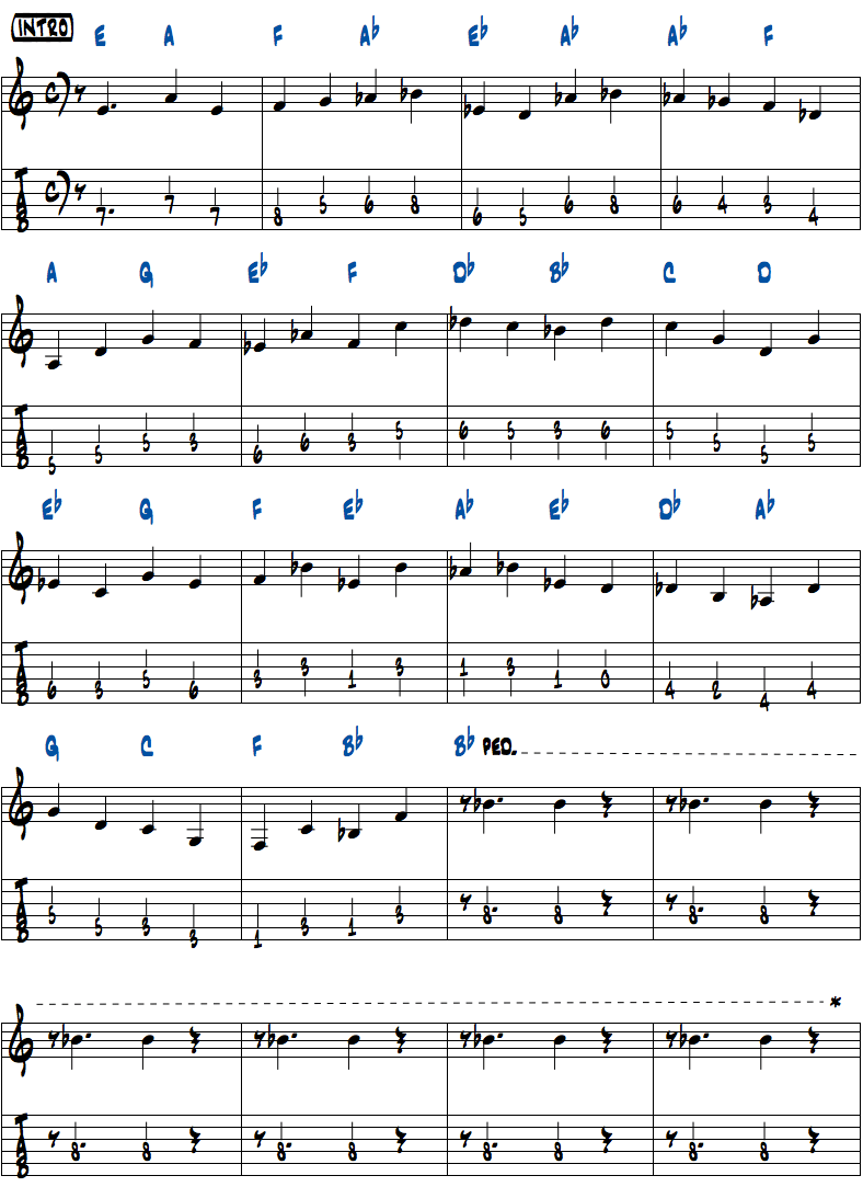 ジョン・コルトレーン作曲Moment's Noticeのベースライン最初のテーマページ1楽譜
