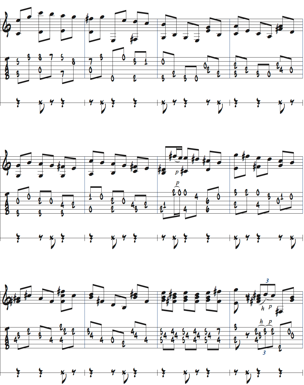 メトロノームを2拍半ごとに鳴らして練習するストレートのノリページ3楽譜