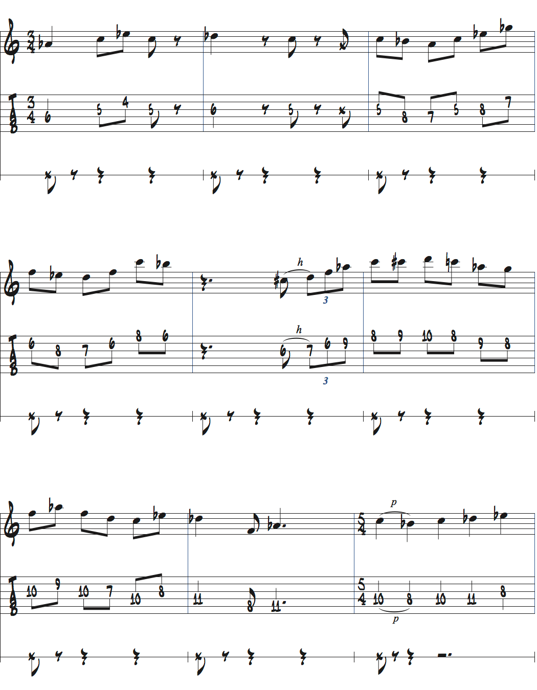 メトロノームをいろいろな拍子の1拍めと捉える練習楽譜ページ1