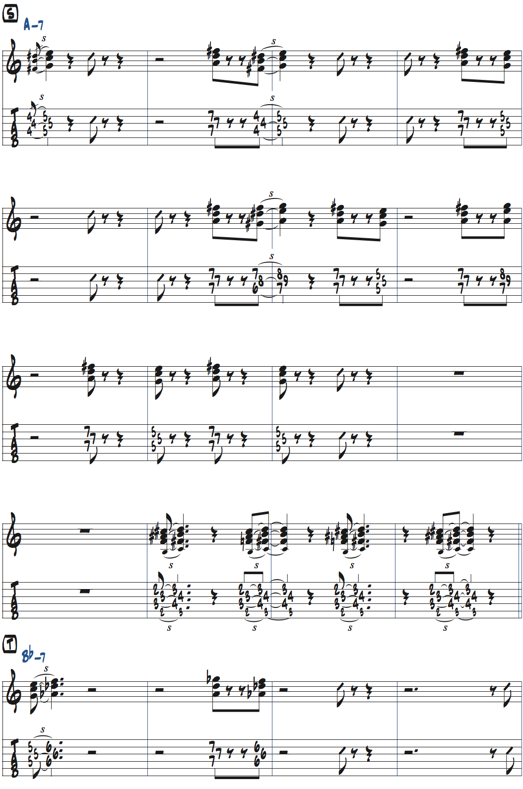 パット・マルティーノimpressionsのピアノソロでのコンピング楽譜ページ3