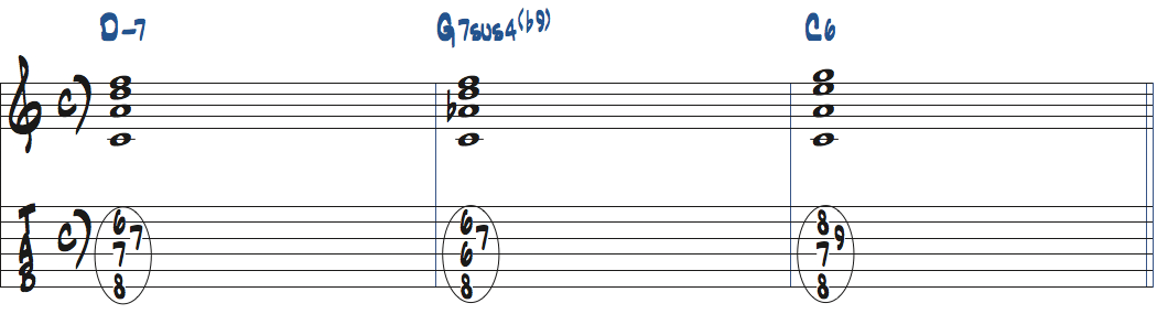 7sus4(b9)コードをDm7-G7sus4(b9)-C6で使った楽譜