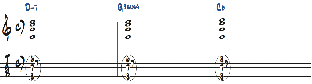 7sus4コードをDm7-G9sus4-C6で使った楽譜