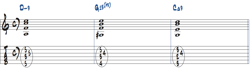 13(b9)コードをDm9-G13(b9)-C6で使った楽譜