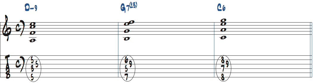 7(13)コードをDm9-G7(13)-C6で使った楽譜