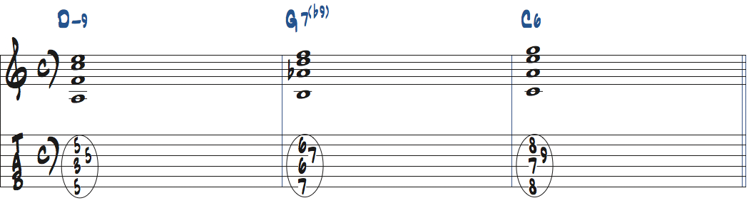 7(b9)コードをDm9-G7(b9)-C6で使った楽譜
